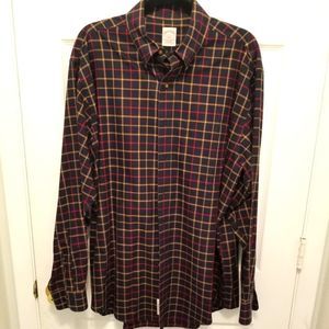 Brooks Brothers 346 Non Iron Black, Red & Gold Window Pane Men's Plaid Shirt SzL